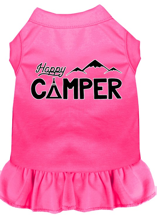 Happy Camper Screen Print Dog Dress Bright Pink XL